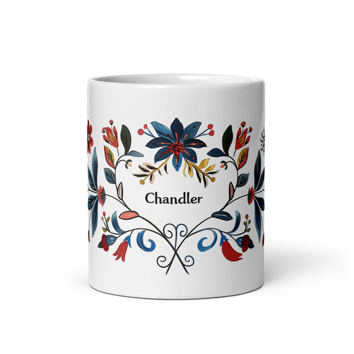 Chandler Exclusive Name Art Piece Home Office Work Coffee Mug Mexican Spanish Pride Gift Cup One-Of-A-Kind Calligraphy White Glossy Mug | C14 Mexicada