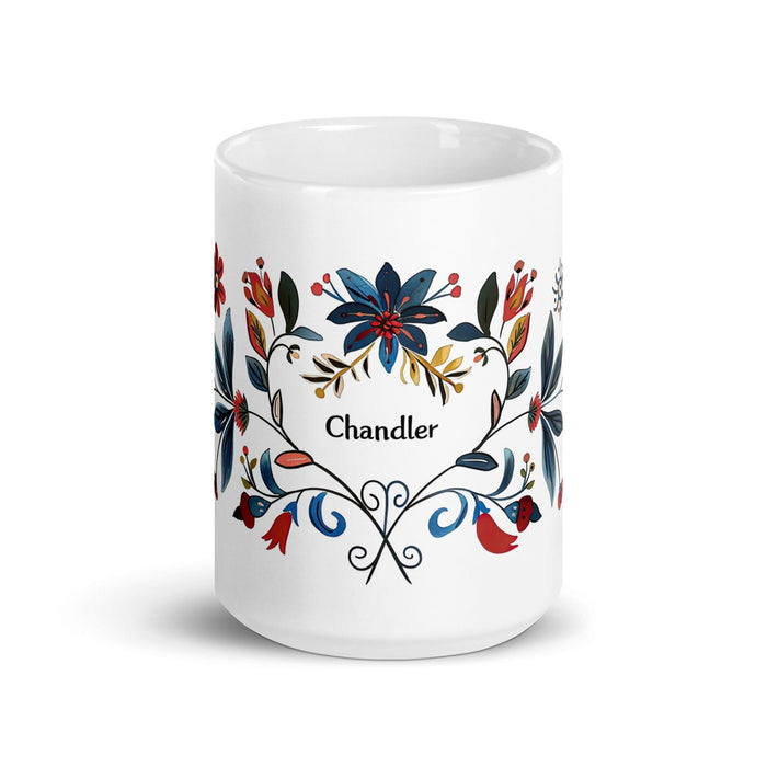 Chandler Exclusive Name Art Piece Home Office Work Coffee Mug Mexican Spanish Pride Gift Cup One-Of-A-Kind Calligraphy White Glossy Mug | C14 Mexicada