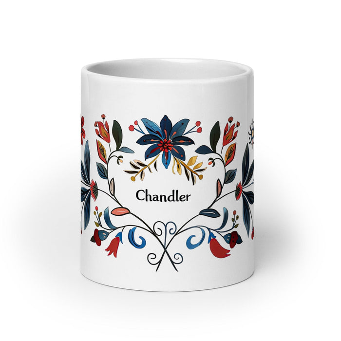 Chandler Exclusive Name Art Piece Home Office Work Coffee Mug Mexican Spanish Pride Gift Cup One-Of-A-Kind Calligraphy White Glossy Mug | C14 Mexicada