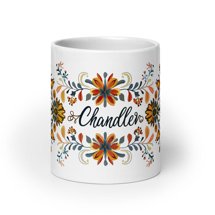 Chandler Exclusive Name Art Piece Home Office Work Coffee Mug Mexican Spanish Pride Gift Cup One-Of-A-Kind Calligraphy White Glossy Mug | C15 Mexicada