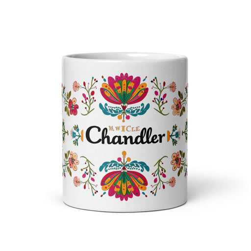 Chandler Exclusive Name Art Piece Home Office Work Coffee Mug Mexican Spanish Pride Gift Cup One-Of-A-Kind Calligraphy White Glossy Mug | C16 Mexicada