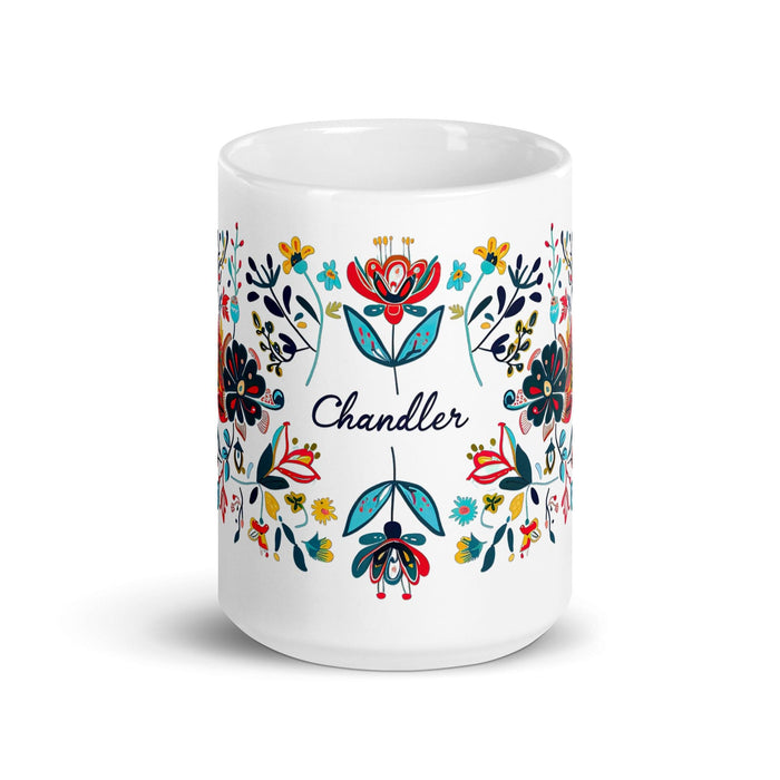 Chandler Exclusive Name Art Piece Home Office Work Coffee Mug Mexican Spanish Pride Gift Cup One-Of-A-Kind Calligraphy White Glossy Mug | C17 Mexicada