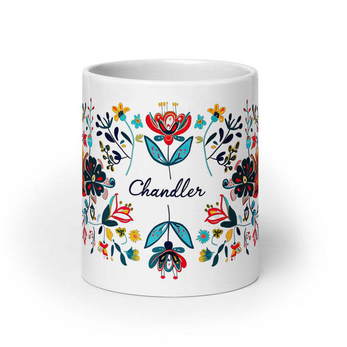 Chandler Exclusive Name Art Piece Home Office Work Coffee Mug Mexican Spanish Pride Gift Cup One-Of-A-Kind Calligraphy White Glossy Mug | C17 Mexicada