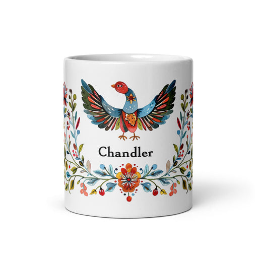 Chandler Exclusive Name Art Piece Home Office Work Coffee Mug Mexican Spanish Pride Gift Cup One-Of-A-Kind Calligraphy White Glossy Mug | C18 Mexicada