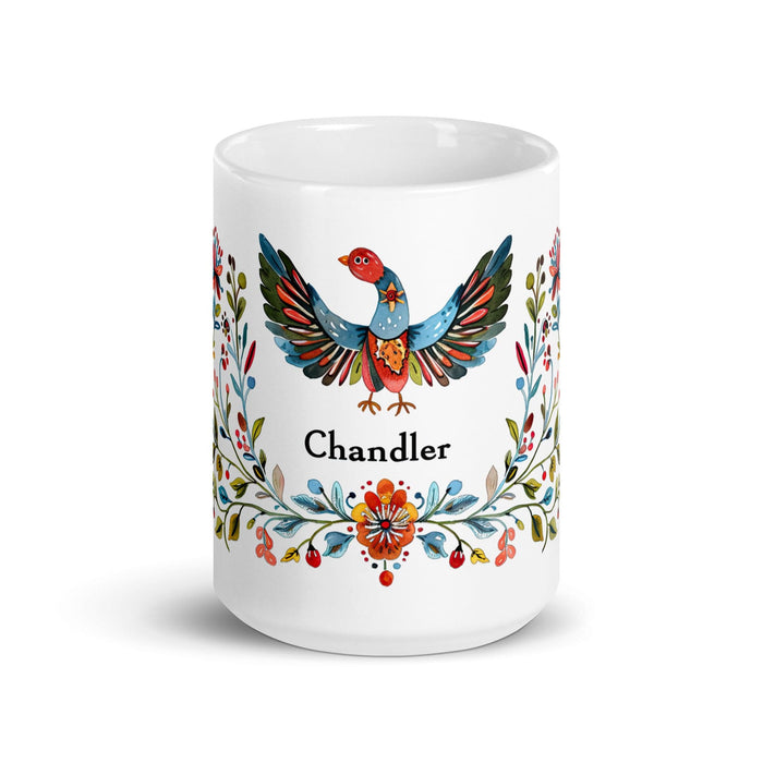 Chandler Exclusive Name Art Piece Home Office Work Coffee Mug Mexican Spanish Pride Gift Cup One-Of-A-Kind Calligraphy White Glossy Mug | C18 Mexicada