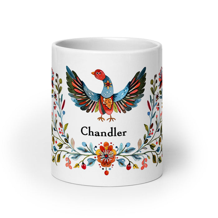 Chandler Exclusive Name Art Piece Home Office Work Coffee Mug Mexican Spanish Pride Gift Cup One-Of-A-Kind Calligraphy White Glossy Mug | C18 Mexicada