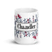 Chandler Exclusive Name Art Piece Home Office Work Coffee Mug Mexican Spanish Pride Gift Cup One-Of-A-Kind Calligraphy White Glossy Mug | C19 Mexicada