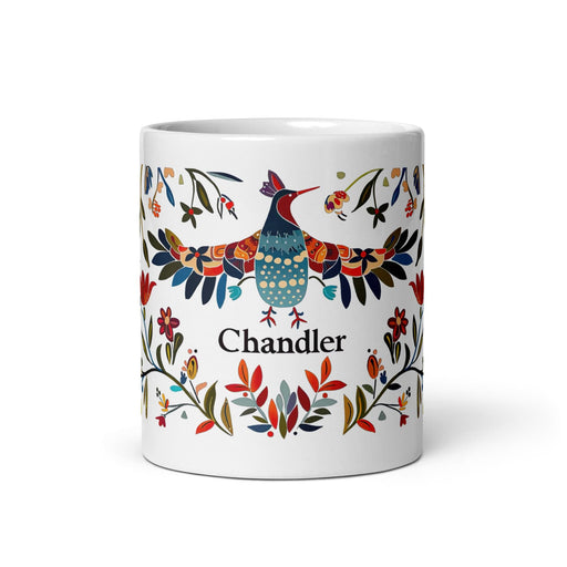 Chandler Exclusive Name Art Piece Home Office Work Coffee Mug Mexican Spanish Pride Gift Cup One-Of-A-Kind Calligraphy White Glossy Mug | C2 Mexicada