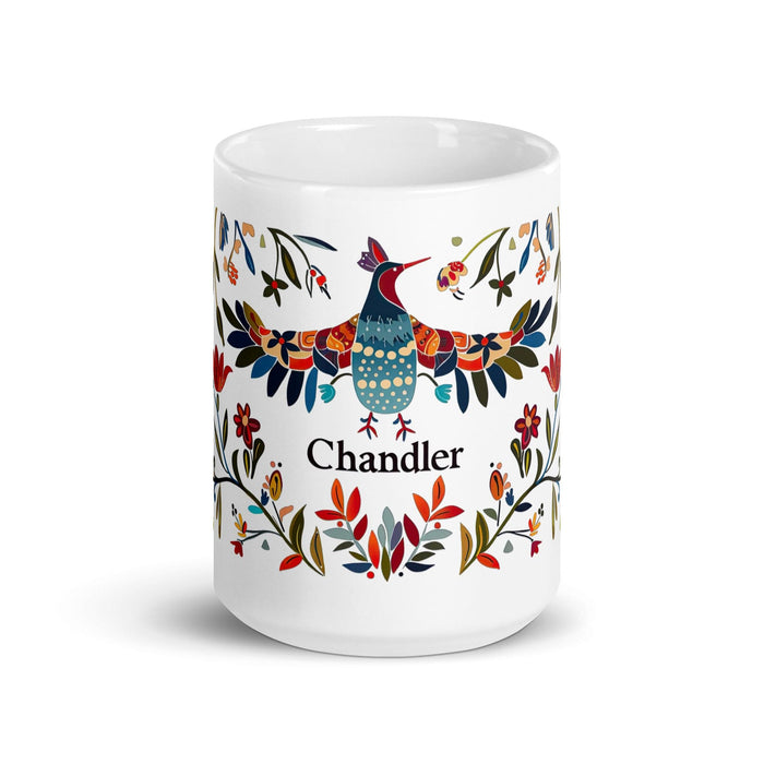 Chandler Exclusive Name Art Piece Home Office Work Coffee Mug Mexican Spanish Pride Gift Cup One-Of-A-Kind Calligraphy White Glossy Mug | C2 Mexicada