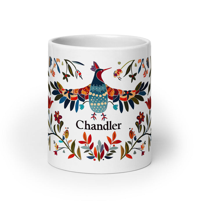 Chandler Exclusive Name Art Piece Home Office Work Coffee Mug Mexican Spanish Pride Gift Cup One-Of-A-Kind Calligraphy White Glossy Mug | C2 Mexicada