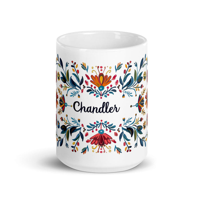 Chandler Exclusive Name Art Piece Home Office Work Coffee Mug Mexican Spanish Pride Gift Cup One-Of-A-Kind Calligraphy White Glossy Mug | C20 Mexicada