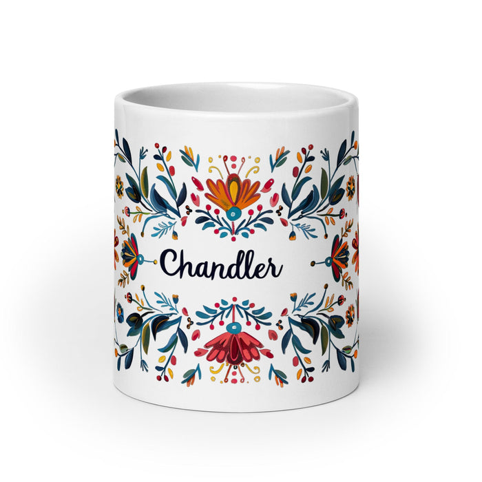 Chandler Exclusive Name Art Piece Home Office Work Coffee Mug Mexican Spanish Pride Gift Cup One-Of-A-Kind Calligraphy White Glossy Mug | C20 Mexicada