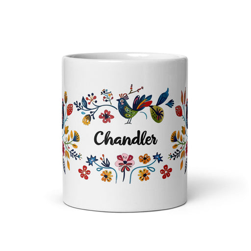 Chandler Exclusive Name Art Piece Home Office Work Coffee Mug Mexican Spanish Pride Gift Cup One-Of-A-Kind Calligraphy White Glossy Mug | C23 Mexicada