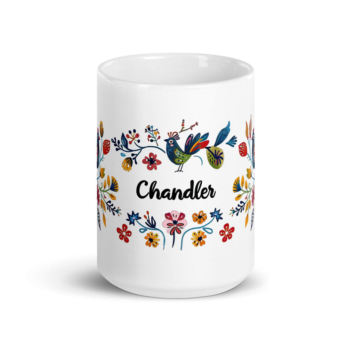 Chandler Exclusive Name Art Piece Home Office Work Coffee Mug Mexican Spanish Pride Gift Cup One-Of-A-Kind Calligraphy White Glossy Mug | C23 Mexicada