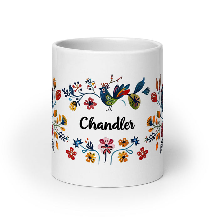 Chandler Exclusive Name Art Piece Home Office Work Coffee Mug Mexican Spanish Pride Gift Cup One-Of-A-Kind Calligraphy White Glossy Mug | C23 Mexicada