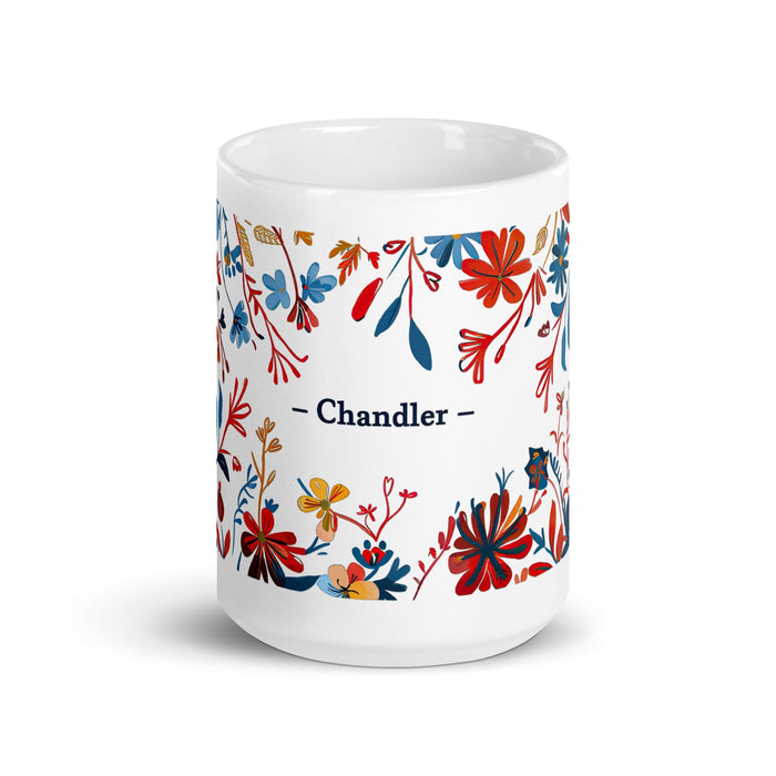 Chandler Exclusive Name Art Piece Home Office Work Coffee Mug Mexican Spanish Pride Gift Cup One-Of-A-Kind Calligraphy White Glossy Mug | C27 Mexicada