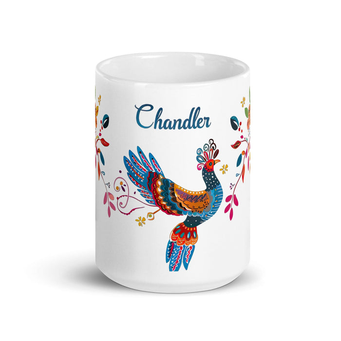 Chandler Exclusive Name Art Piece Home Office Work Coffee Mug Mexican Spanish Pride Gift Cup One-Of-A-Kind Calligraphy White Glossy Mug | C28 Mexicada