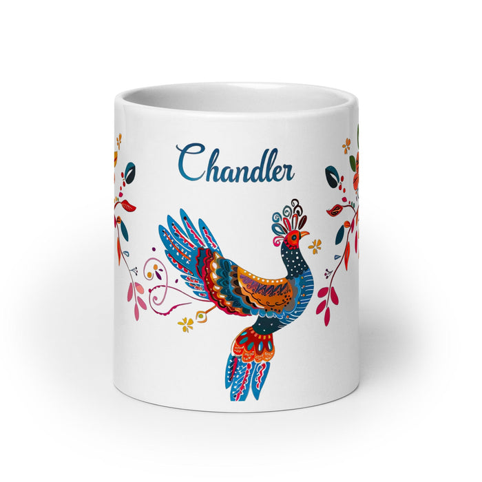 Chandler Exclusive Name Art Piece Home Office Work Coffee Mug Mexican Spanish Pride Gift Cup One-Of-A-Kind Calligraphy White Glossy Mug | C28 Mexicada