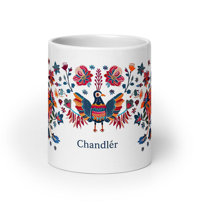 Chandler Exclusive Name Art Piece Home Office Work Coffee Mug Mexican Spanish Pride Gift Cup One-Of-A-Kind Calligraphy White Glossy Mug | C29 Mexicada