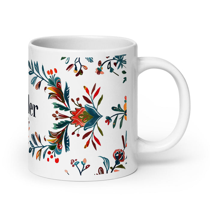 Chandler Exclusive Name Art Piece Home Office Work Coffee Mug Mexican Spanish Pride Gift Cup One-Of-A-Kind Calligraphy White Glossy Mug | C5 Mexicada 20 oz