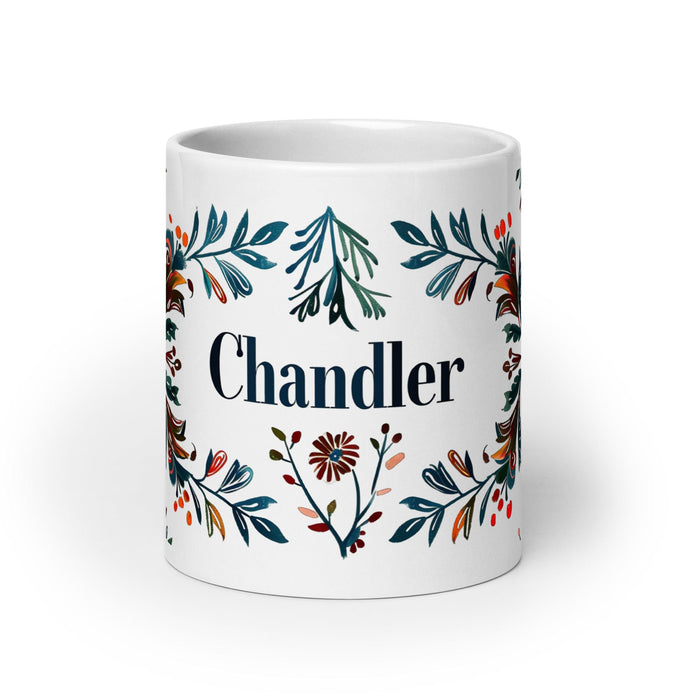 Chandler Exclusive Name Art Piece Home Office Work Coffee Mug Mexican Spanish Pride Gift Cup One-Of-A-Kind Calligraphy White Glossy Mug | C5 Mexicada