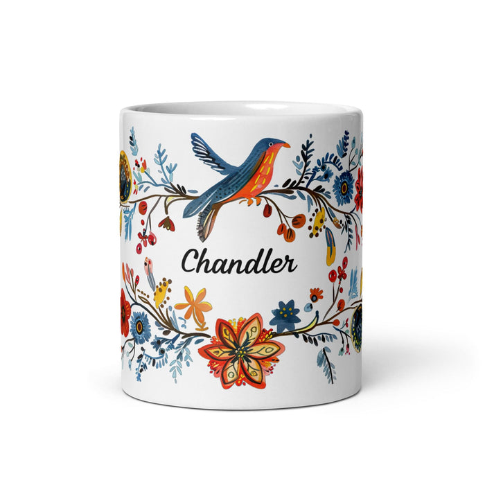 Chandler Exclusive Name Art Piece Home Office Work Coffee Mug Mexican Spanish Pride Gift Cup One-Of-A-Kind Calligraphy White Glossy Mug | C6 Mexicada