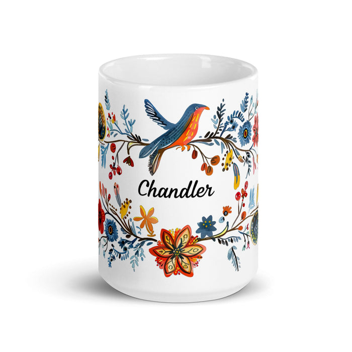 Chandler Exclusive Name Art Piece Home Office Work Coffee Mug Mexican Spanish Pride Gift Cup One-Of-A-Kind Calligraphy White Glossy Mug | C6 Mexicada