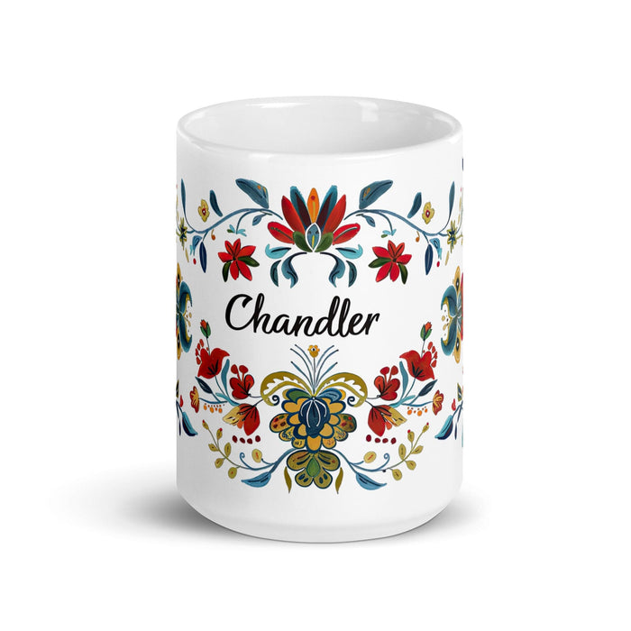 Chandler Exclusive Name Art Piece Home Office Work Coffee Mug Mexican Spanish Pride Gift Cup One-Of-A-Kind Calligraphy White Glossy Mug | C7 Mexicada