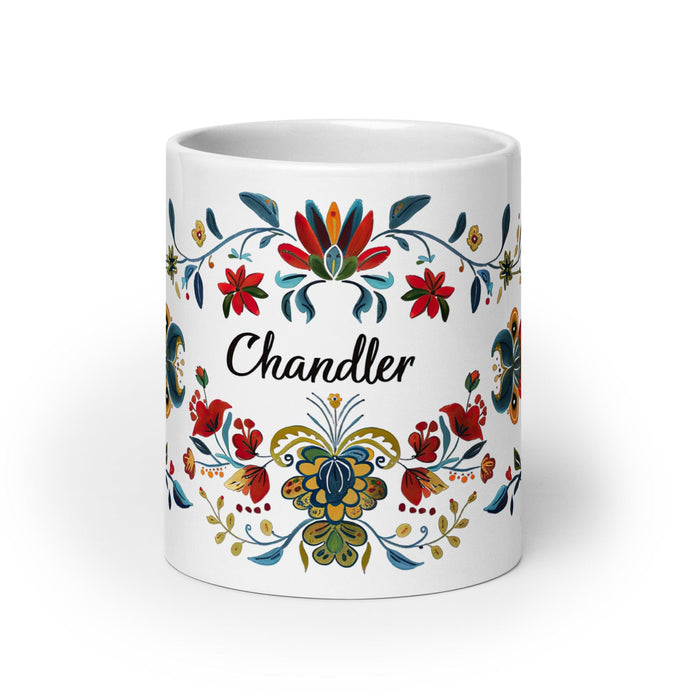 Chandler Exclusive Name Art Piece Home Office Work Coffee Mug Mexican Spanish Pride Gift Cup One-Of-A-Kind Calligraphy White Glossy Mug | C7 Mexicada