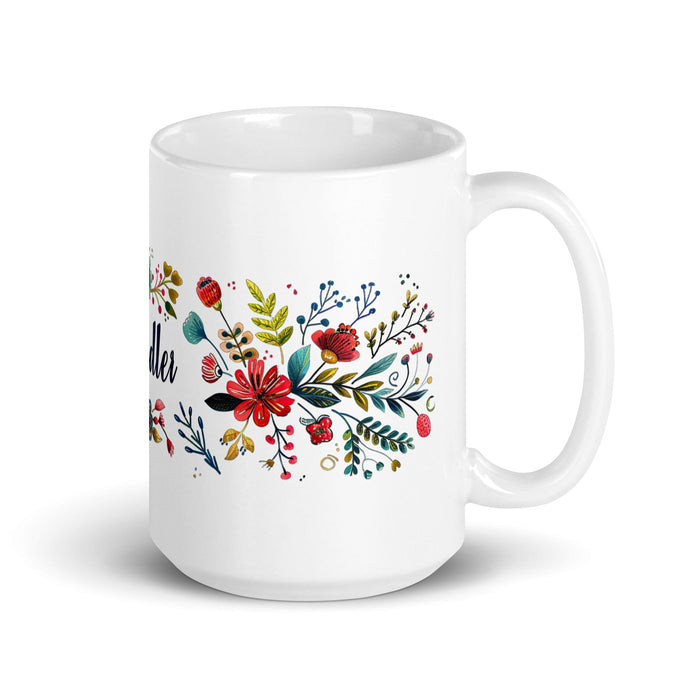 Chandler Exclusive Name Art Piece Home Office Work Coffee Mug Mexican Spanish Pride Gift Cup One-Of-A-Kind Calligraphy White Glossy Mug | C8 Mexicada 15 oz