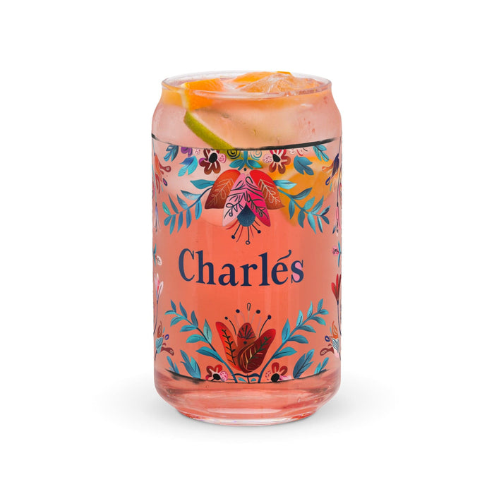 Charles Exclusive Name Art Piece Can-Shaped Glass Home Office Work Mexican Spanish Pride Gift Cup One-Of-A-Kind Calligraphy Glass | C11 Mexicada