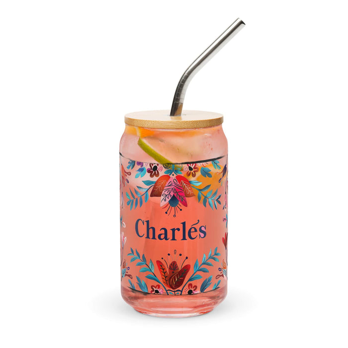 Charles Exclusive Name Art Piece Can-Shaped Glass Home Office Work Mexican Spanish Pride Gift Cup One-Of-A-Kind Calligraphy Glass | C11 Mexicada