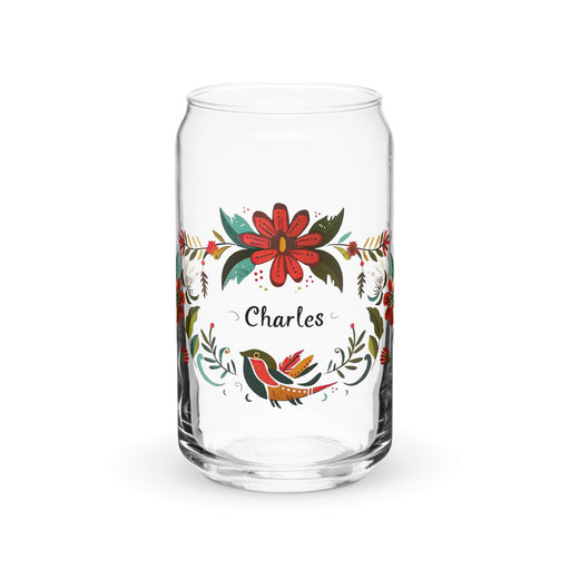 Charles Exclusive Name Art Piece Can-Shaped Glass Home Office Work Mexican Spanish Pride Gift Cup One-Of-A-Kind Calligraphy Glass | C13 Mexicada 16 oz