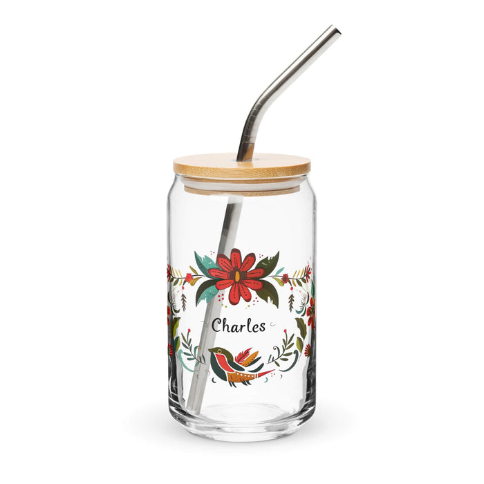 Charles Exclusive Name Art Piece Can-Shaped Glass Home Office Work Mexican Spanish Pride Gift Cup One-Of-A-Kind Calligraphy Glass | C13 Mexicada 16 oz With Lid & Straw