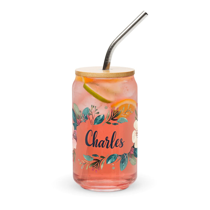 Charles Exclusive Name Art Piece Can-Shaped Glass Home Office Work Mexican Spanish Pride Gift Cup One-Of-A-Kind Calligraphy Glass | C2 Mexicada