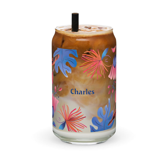 Charles Exclusive Name Art Piece Can-Shaped Glass Home Office Work Mexican Spanish Pride Gift Cup One-Of-A-Kind Calligraphy Glass | C5 Mexicada