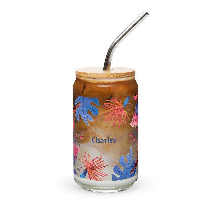 Charles Exclusive Name Art Piece Can-Shaped Glass Home Office Work Mexican Spanish Pride Gift Cup One-Of-A-Kind Calligraphy Glass | C5 Mexicada