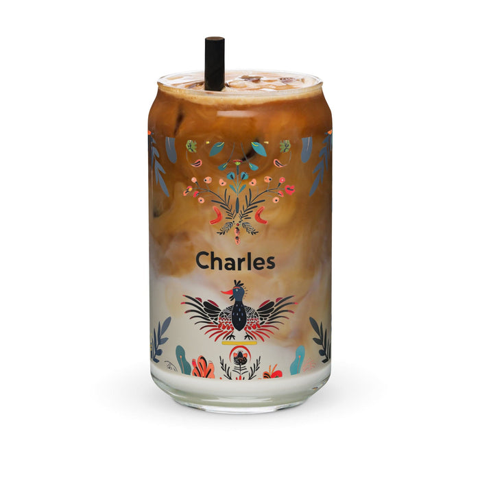 Charles Exclusive Name Art Piece Can-Shaped Glass Home Office Work Mexican Spanish Pride Gift Cup One-Of-A-Kind Calligraphy Glass | C7 Mexicada