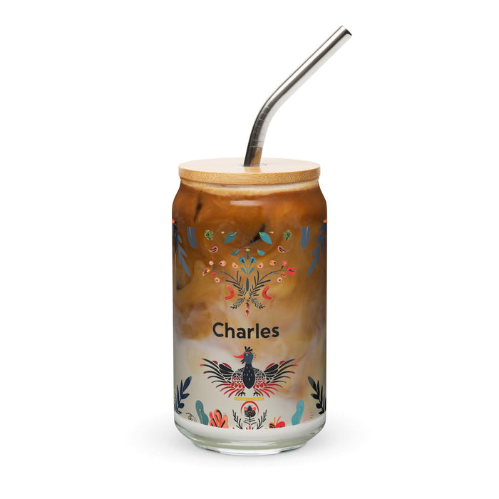 Charles Exclusive Name Art Piece Can-Shaped Glass Home Office Work Mexican Spanish Pride Gift Cup One-Of-A-Kind Calligraphy Glass | C7 Mexicada