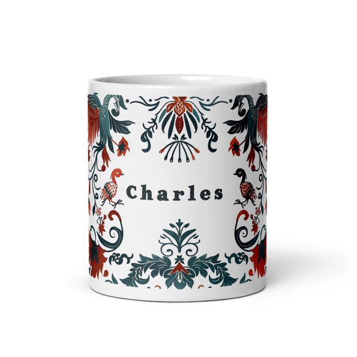 Charles Exclusive Name Art Piece Home Office Work Coffee Mug Mexican Spanish Pride Gift Cup One-Of-A-Kind Calligraphy White Glossy Mug | C10 Mexicada