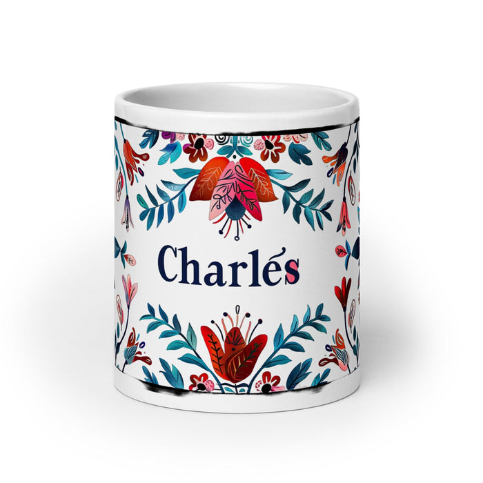 Charles Exclusive Name Art Piece Home Office Work Coffee Mug Mexican Spanish Pride Gift Cup One-Of-A-Kind Calligraphy White Glossy Mug | C11 Mexicada