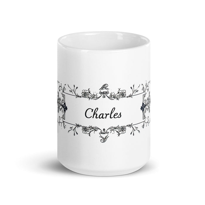 Charles Exclusive Name Art Piece Home Office Work Coffee Mug Mexican Spanish Pride Gift Cup One-Of-A-Kind Calligraphy White Glossy Mug | C12 Mexicada