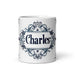 Charles Exclusive Name Art Piece Home Office Work Coffee Mug Mexican Spanish Pride Gift Cup One-Of-A-Kind Calligraphy White Glossy Mug | C14 Mexicada