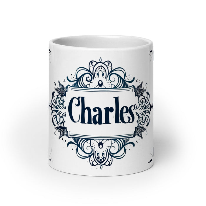 Charles Exclusive Name Art Piece Home Office Work Coffee Mug Mexican Spanish Pride Gift Cup One-Of-A-Kind Calligraphy White Glossy Mug | C14 Mexicada