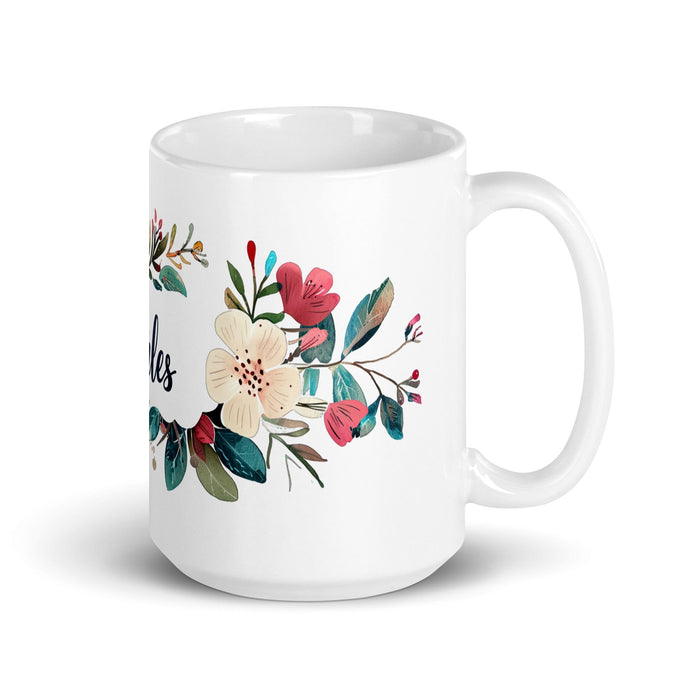 Charles Exclusive Name Art Piece Home Office Work Coffee Mug Mexican Spanish Pride Gift Cup One-Of-A-Kind Calligraphy White Glossy Mug | C2 Mexicada 15 oz