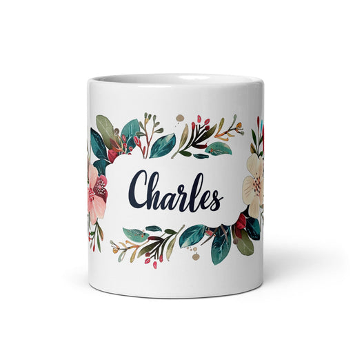 Charles Exclusive Name Art Piece Home Office Work Coffee Mug Mexican Spanish Pride Gift Cup One-Of-A-Kind Calligraphy White Glossy Mug | C2 Mexicada