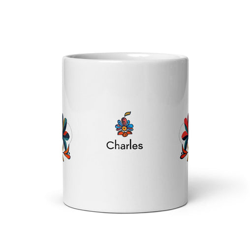 Charles Exclusive Name Art Piece Home Office Work Coffee Mug Mexican Spanish Pride Gift Cup One-Of-A-Kind Calligraphy White Glossy Mug | C3 Mexicada