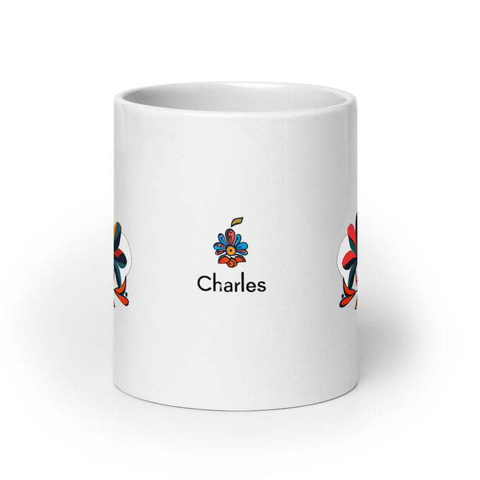 Charles Exclusive Name Art Piece Home Office Work Coffee Mug Mexican Spanish Pride Gift Cup One-Of-A-Kind Calligraphy White Glossy Mug | C3 Mexicada