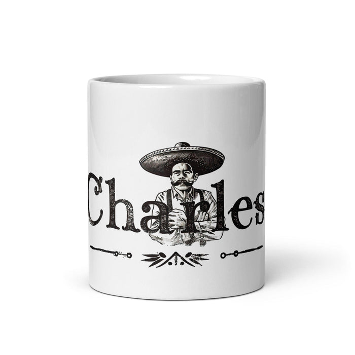 Charles Exclusive Name Art Piece Home Office Work Coffee Mug Mexican Spanish Pride Gift Cup One-Of-A-Kind Calligraphy White Glossy Mug | C4 Mexicada