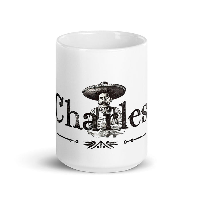 Charles Exclusive Name Art Piece Home Office Work Coffee Mug Mexican Spanish Pride Gift Cup One-Of-A-Kind Calligraphy White Glossy Mug | C4 Mexicada